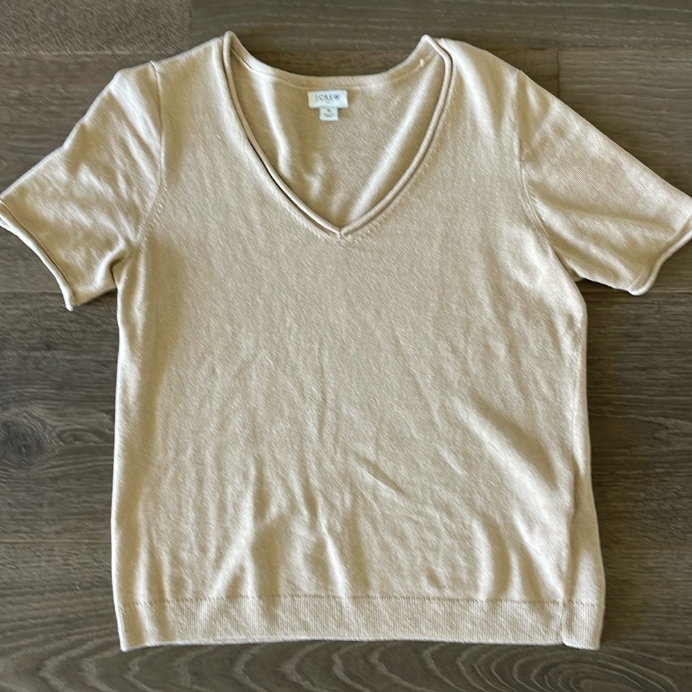J Crew V Neck Linen Short Sleeve Shirt